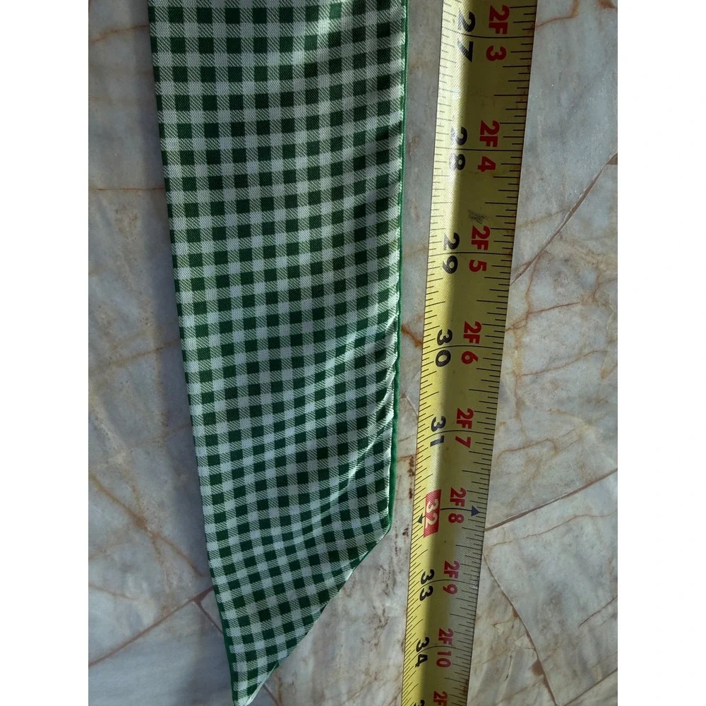 Green Satin Skinny Scarf Reversible Gingham Check Neck Tie Hair Ribbon 32 Inch